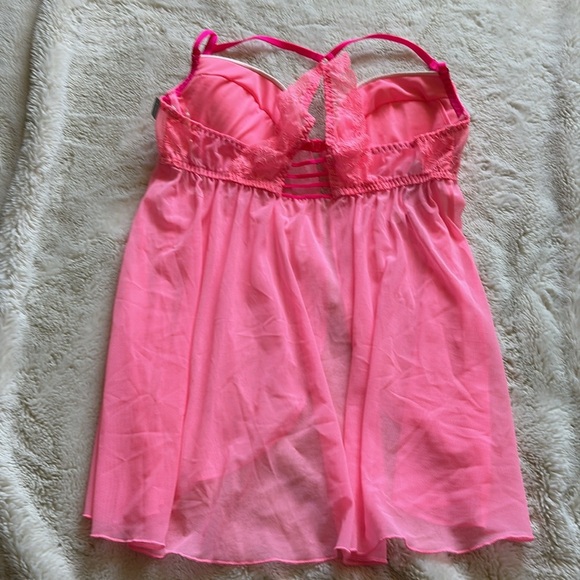 La Senza Pink Sheer Babydoll Lingerie | Lace Trim Romantic Y2K Intimates Small - Picture 4 of 6